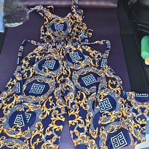 Navy and Gold Patterned Jumpsuit